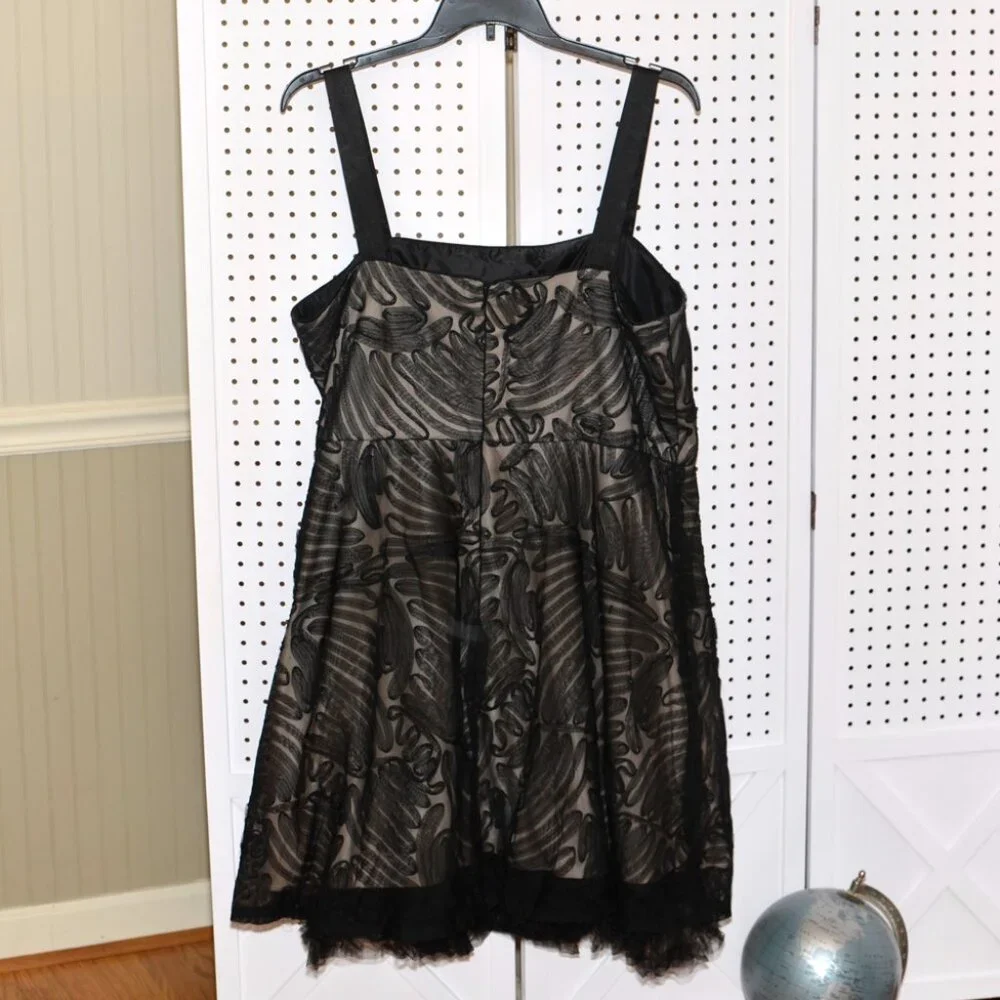 Plus Size 20W R&M Richards Black Mesh Over Nude Cocktail Party Full Skirt Dress - Picture 2 of 16